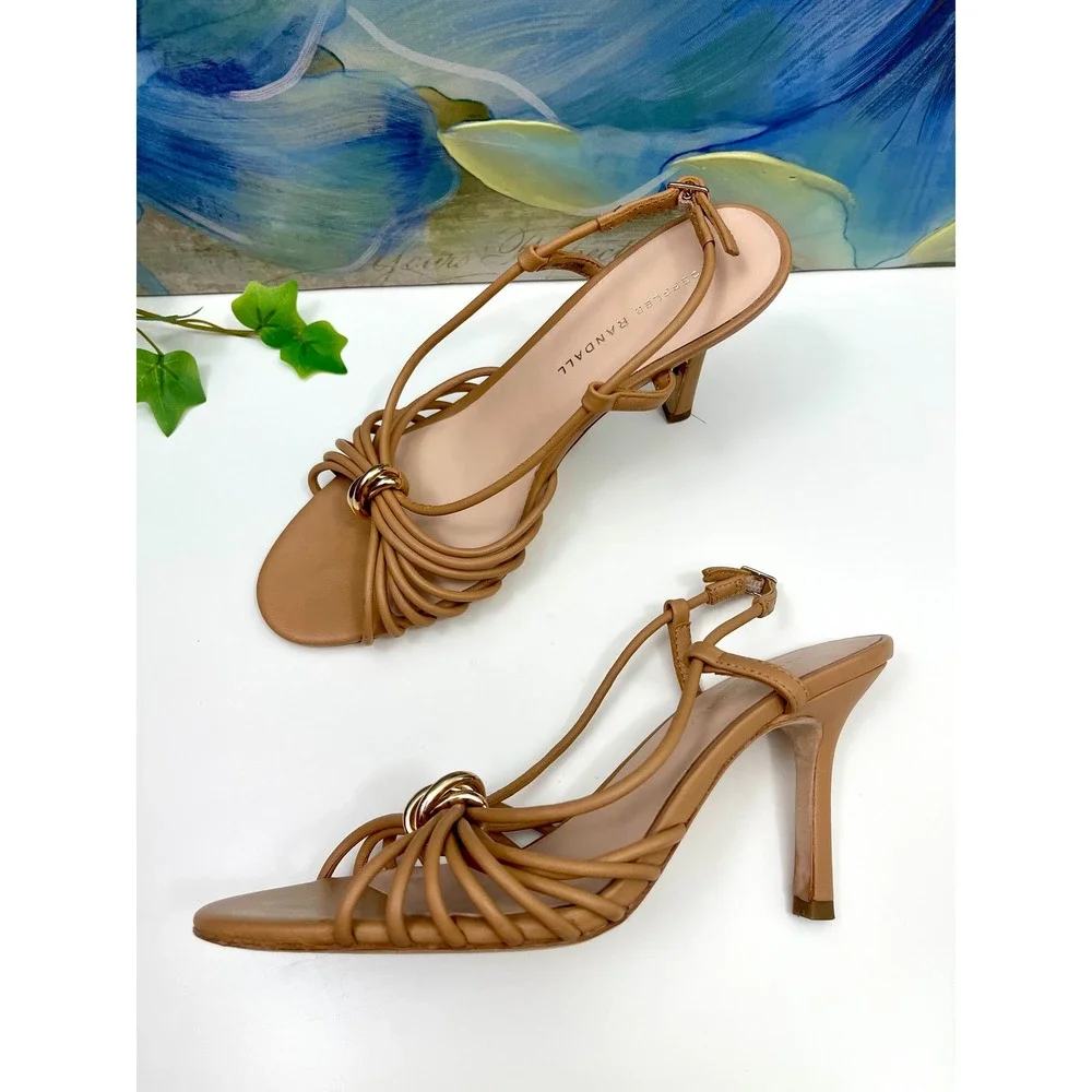 Loeffler Randall Mareka Leather Strappy Slingback Stiletto Heels in Dune Size 8